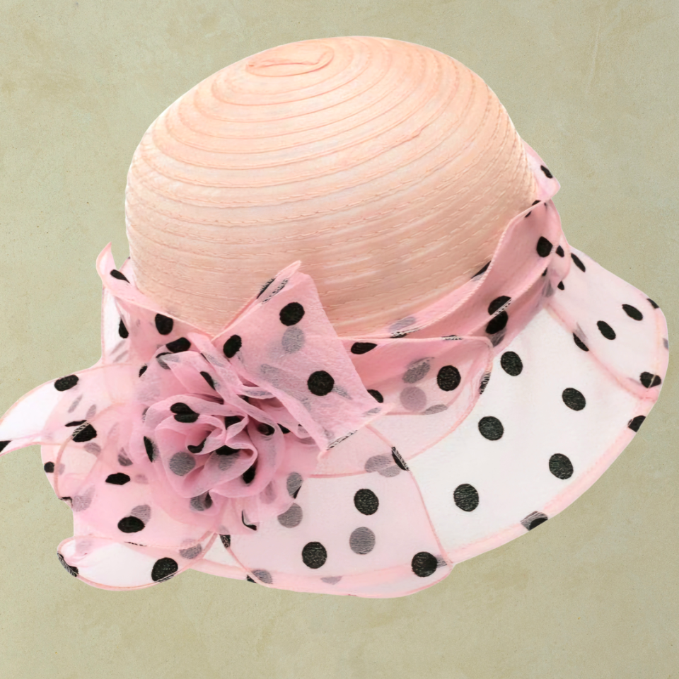 Louise Pembe Renk Puantiyeli Şapka 32 cm