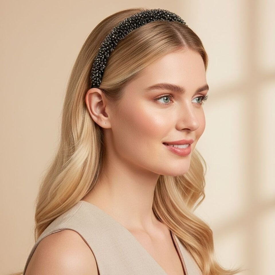 Amanda Siyah Taşlı  Taç