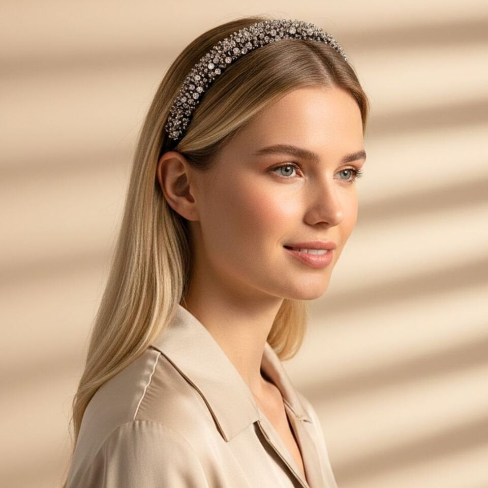 Mila Siyah Şeffaf Taşlı Taç