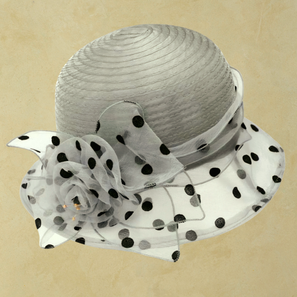Louise Gri Renk Puantiyeli Şapka 32 cm