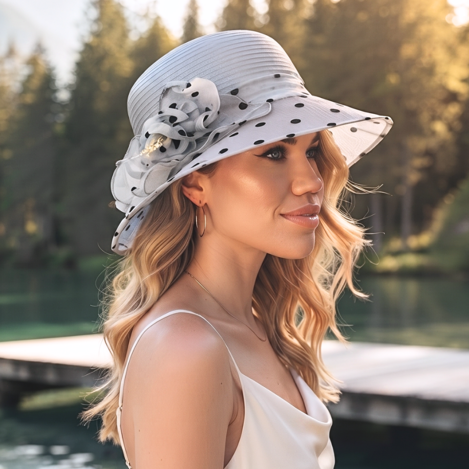 Louise Gri Renk Puantiyeli Şapka 32 cm