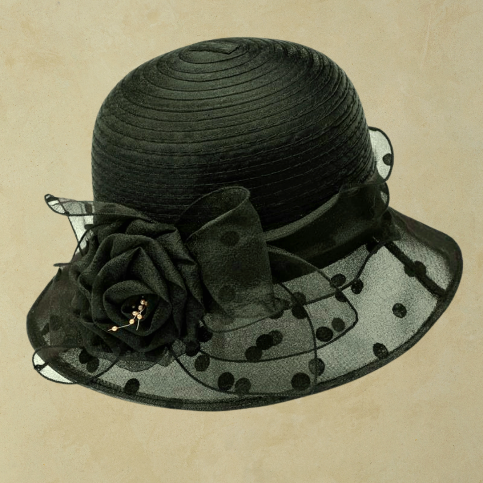 Louise Siyah Renk Puantiyeli Şapka 32 cm