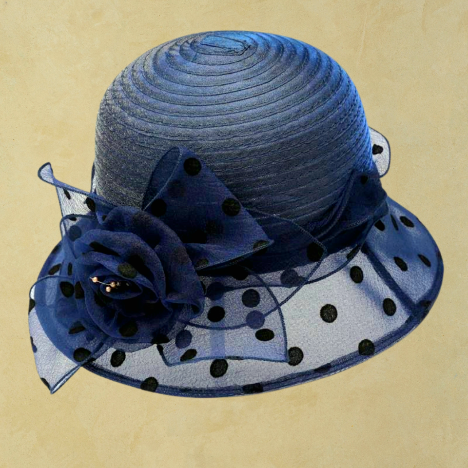 Louise Lacivert Renk Puantiyeli Şapka 32 cm