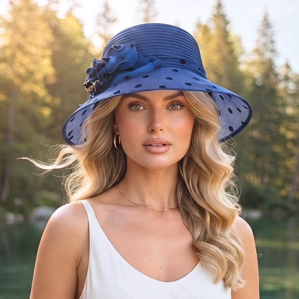 Louise Lacivert Renk Puantiyeli Şapka 32 cm