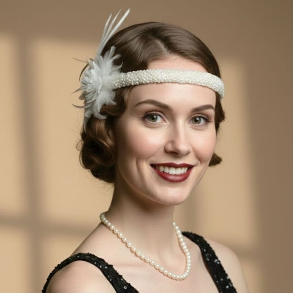 Daphne Beyaz İncili 1920s Saç Aksesuarı