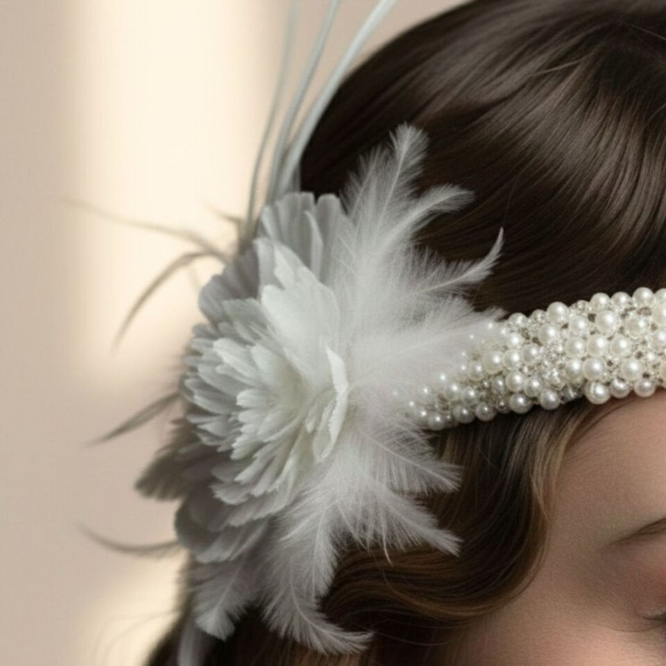 Daphne Beyaz İncili 1920s Saç Aksesuarı