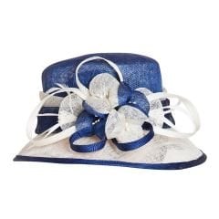 Raina Saks Mavi Beyaz Renk Elegan Şapka 30 cm  - Özel Kutulu