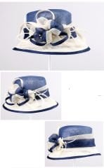 Raina Saks Mavi Beyaz Renk Elegan Şapka 30 cm  - Özel Kutulu