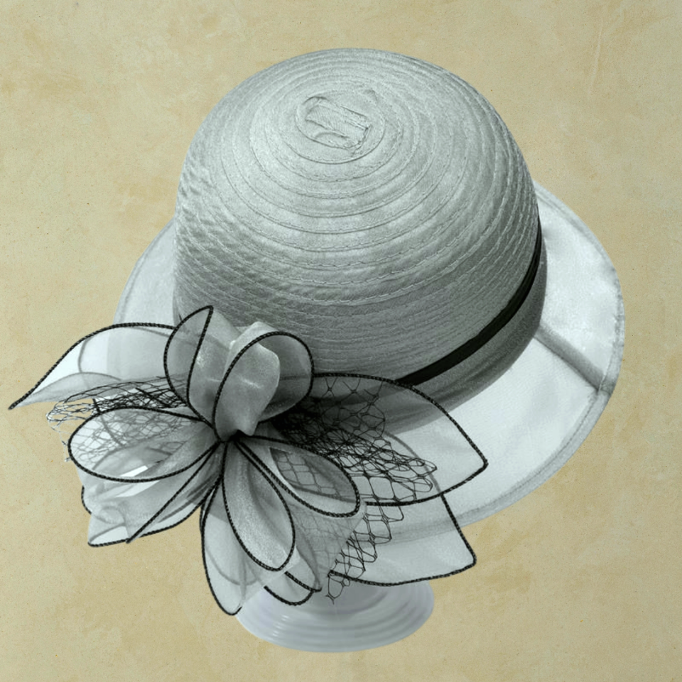 Louise Gri Renk Biyeli Şapka 32 cm