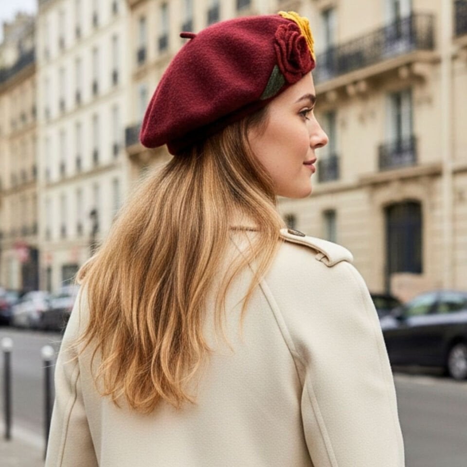 Amata Bordo Renk Ressam Bere Yetişkin Boy