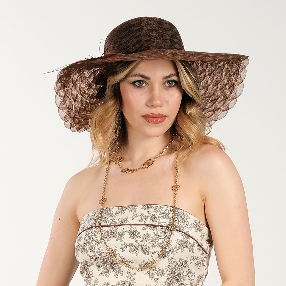 Victoria Kahverengi Renk Elegan  Şapka 42 cm
