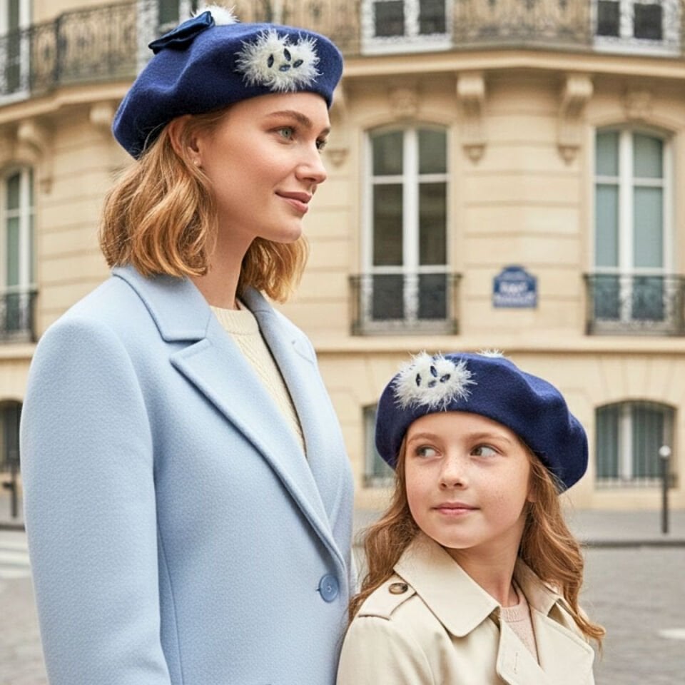 Amata Lacivert Anne Kız Çocuk Kombin Ressam Bere – 2’li Set