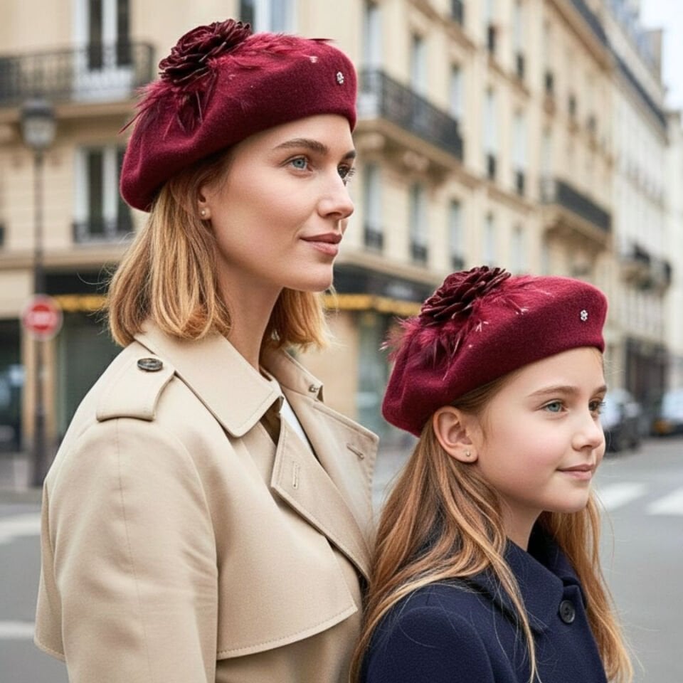 Amata Bordo Anne Kız Çocuk Kombin Ressam Bere – 2’li Set