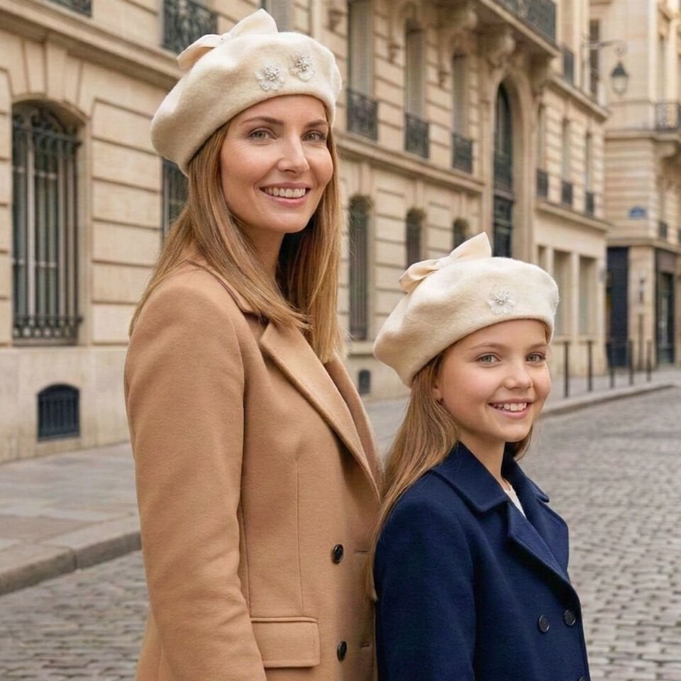 Amata Ekru Anne Kız Çocuk Kombin Ressam Bere – 2’li Set