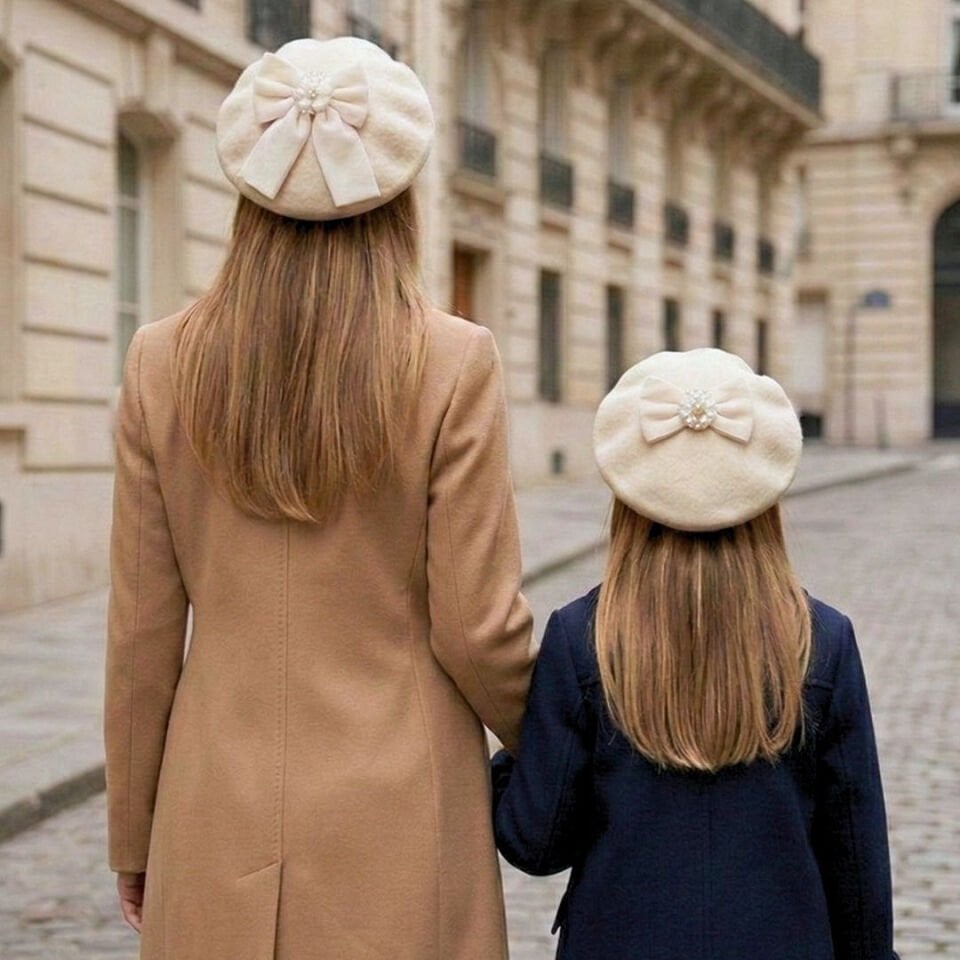 Amata Ekru Anne Kız Çocuk Kombin Ressam Bere – 2’li Set