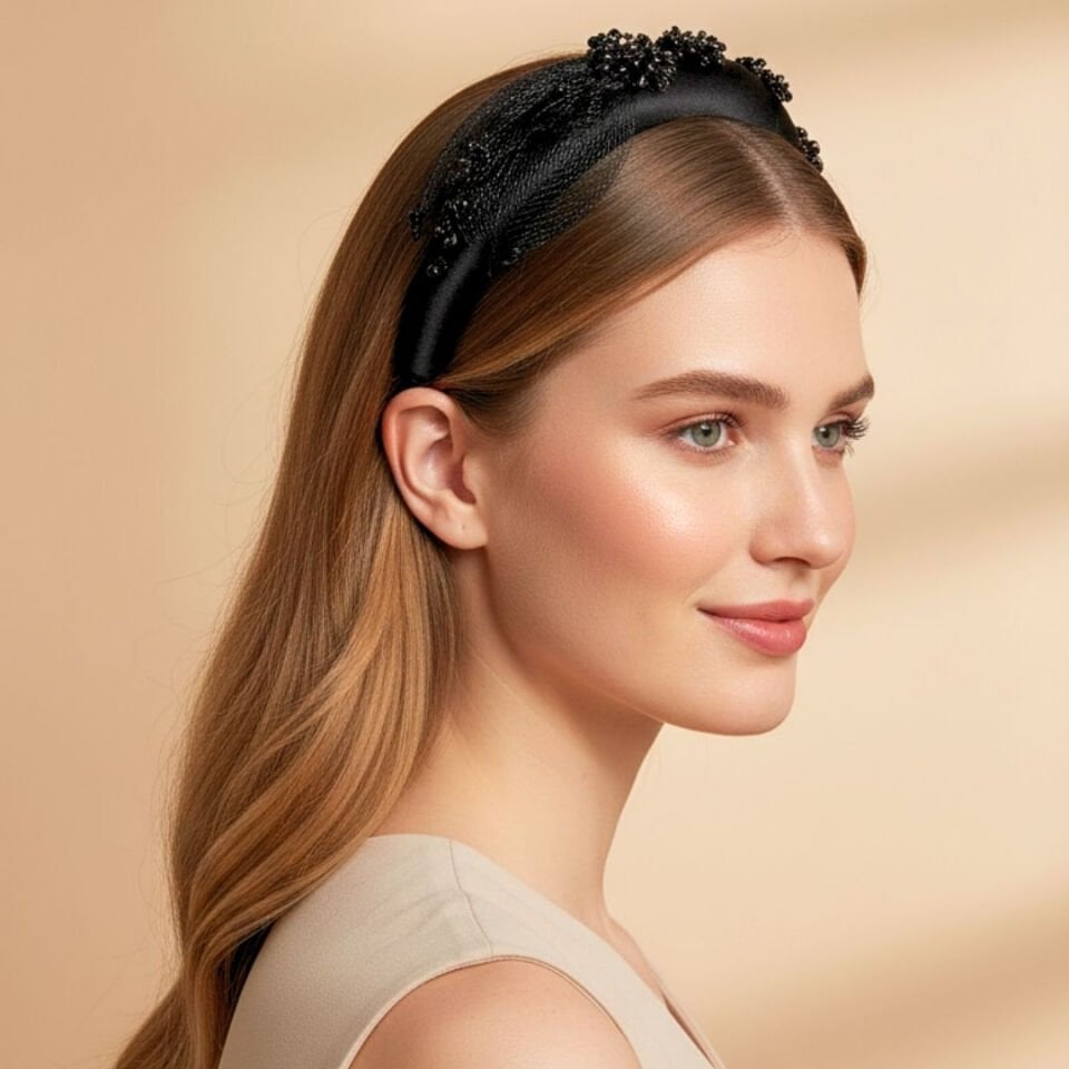 Mila Siyah Saten Taç