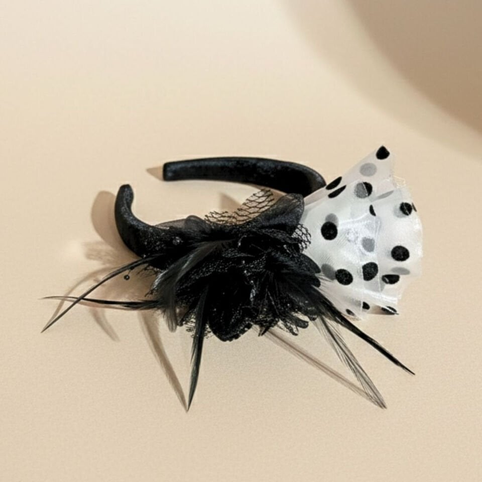 Mila Puantiyeli Siyah Saten Taç