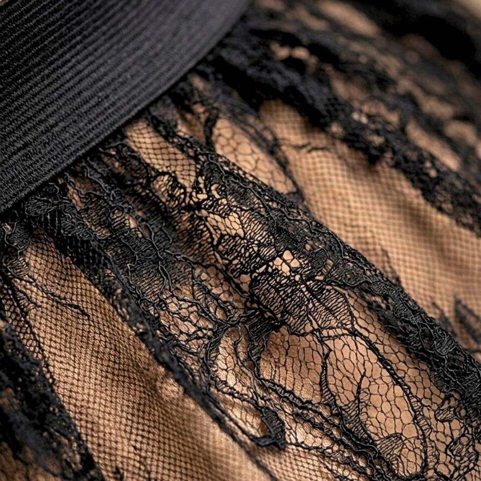 Lady Siyah Beli Lastikli Dantel Jüpon Etek 65 cm