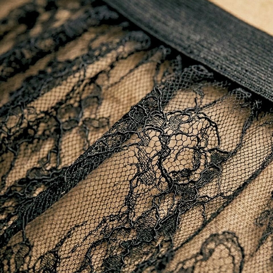 Lady Siyah Beli Lastikli Dantel Jüpon Etek 80 cm