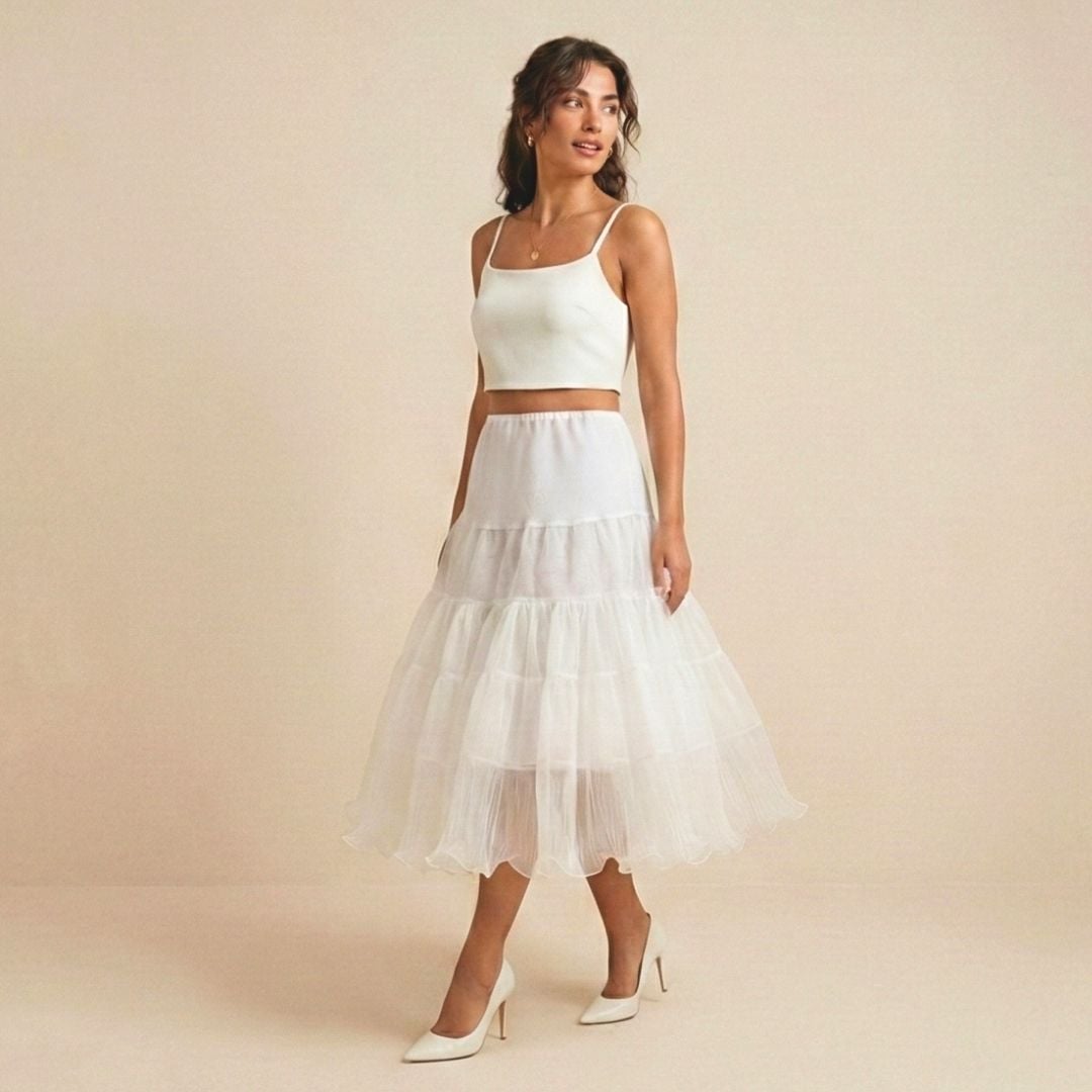 Kontes Organze Piliseli  Beyaz Jüpon Etek 80 cm