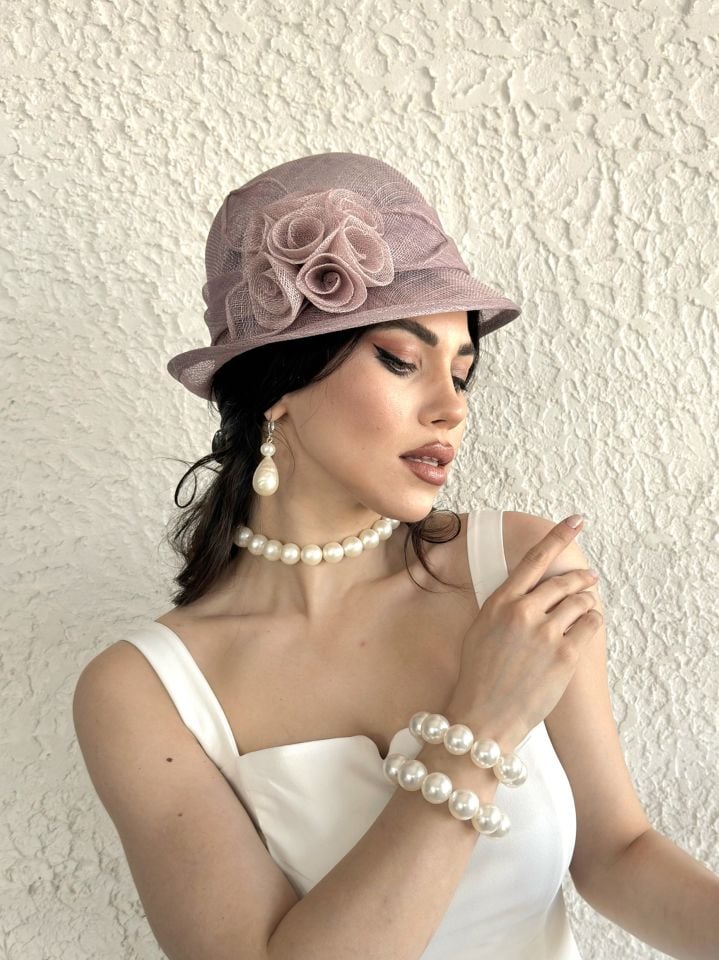 Artus  Pudra Lila Renk Elegan Şapka  27 cm Özel Şapka Kutulu