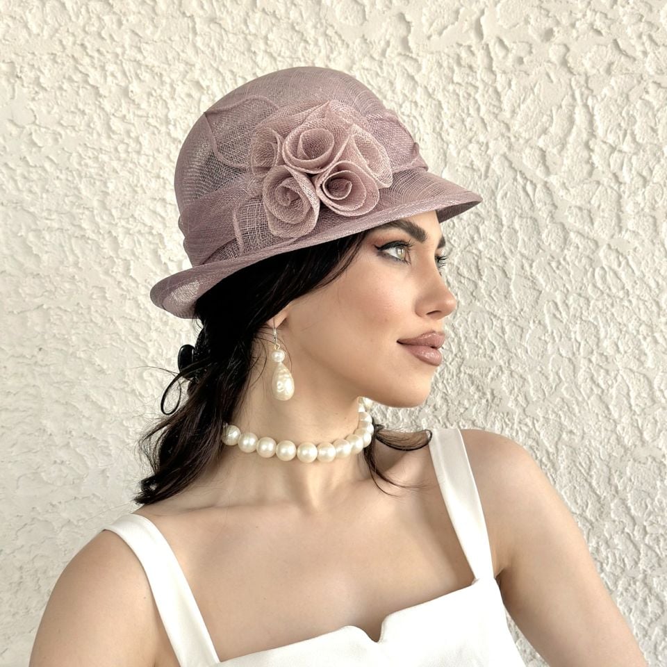 Artus  Pudra Lila Renk Elegan Şapka  27 cm Özel Şapka Kutulu