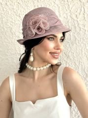 Artus  Pudra Lila Renk Elegan Şapka  27 cm Özel Şapka Kutulu