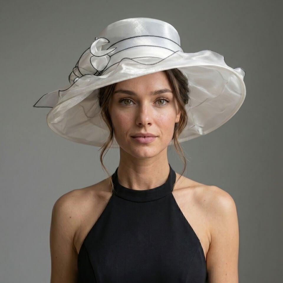 Esther Beyaz Siyah Renk Elegan Şapka 42 cm