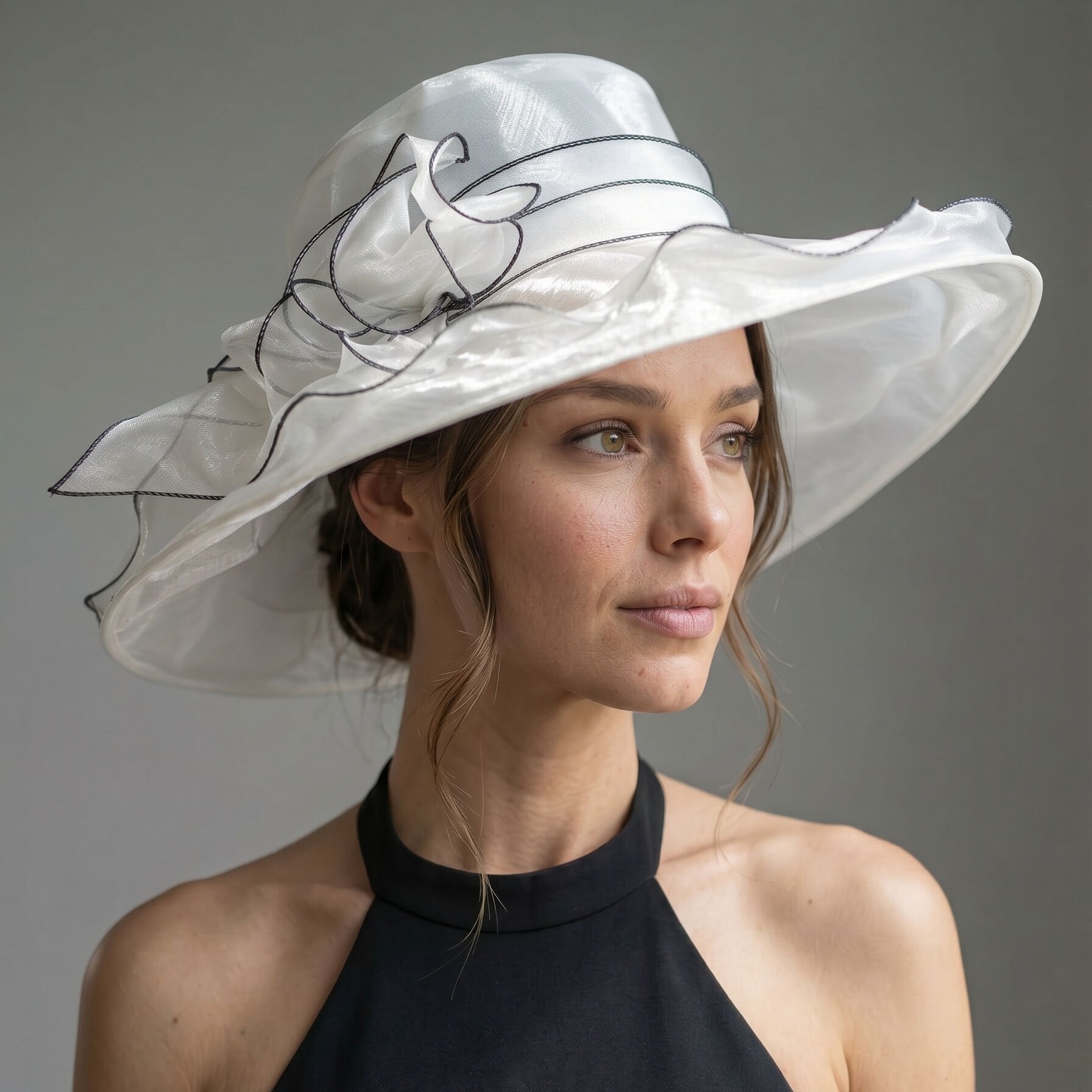 Esther Beyaz Siyah Renk Elegan Şapka 42 cm