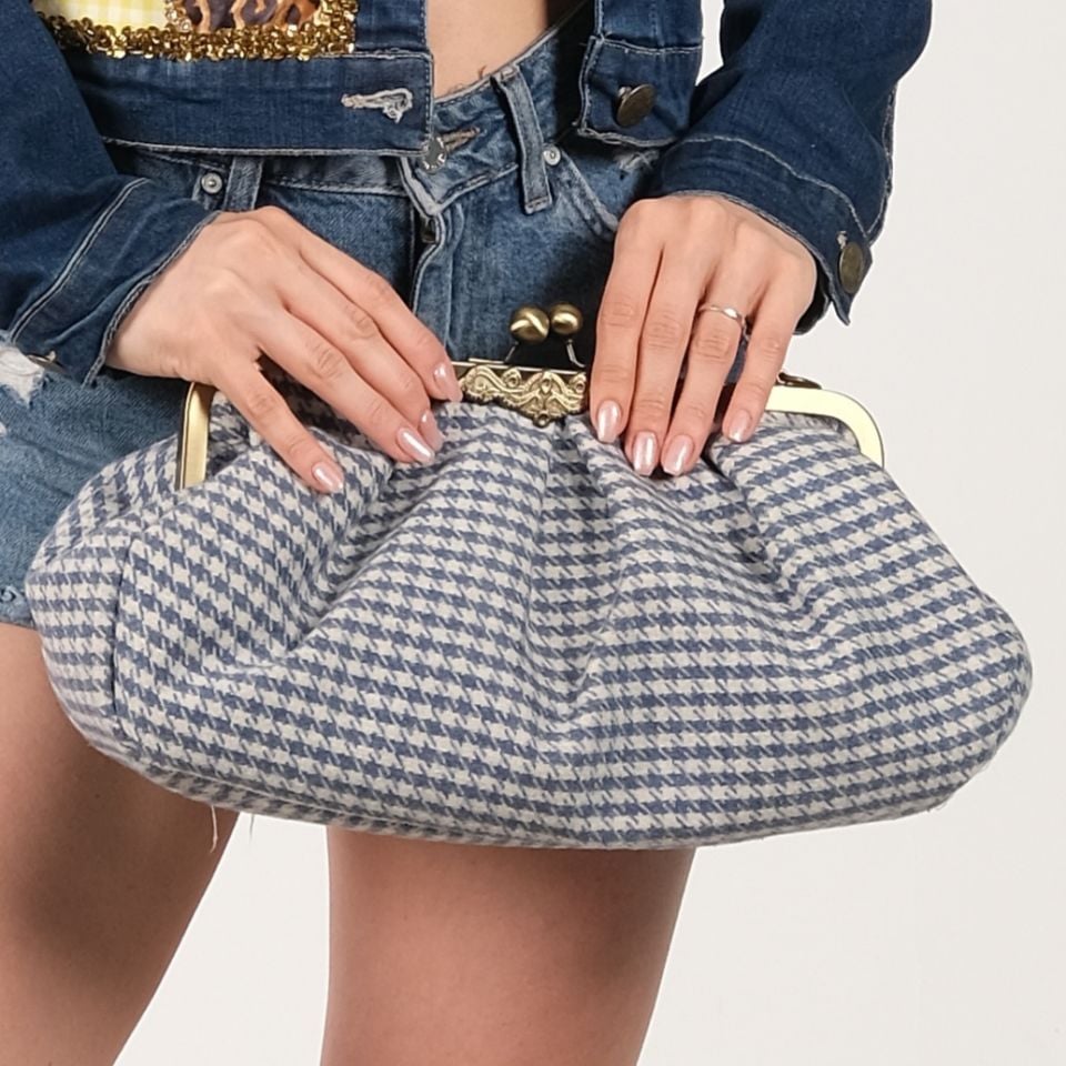 Antik Model Mavi Ekru Renk Piyedepul Tasarım Çanta