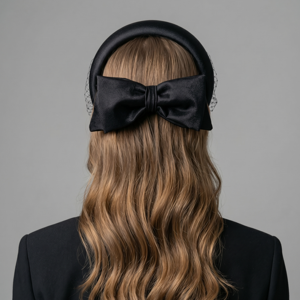 Sarah Siyah Saten Vualet Taç