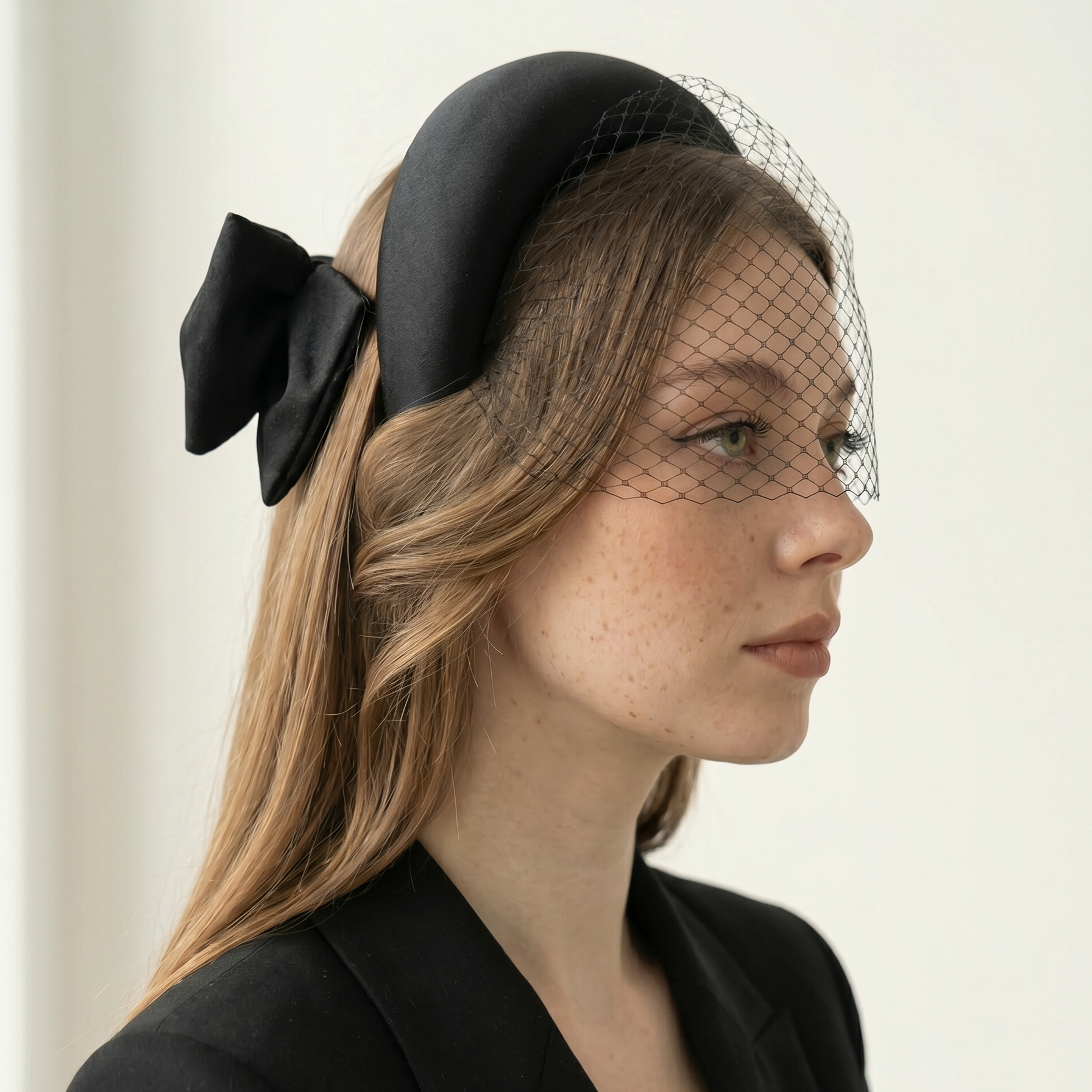 Sarah Siyah Saten Vualet Taç