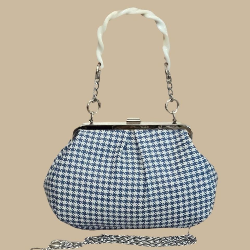 Lilyum Model Mavi Ekru Renk Piyedepul Desenli Tasarım  Çanta