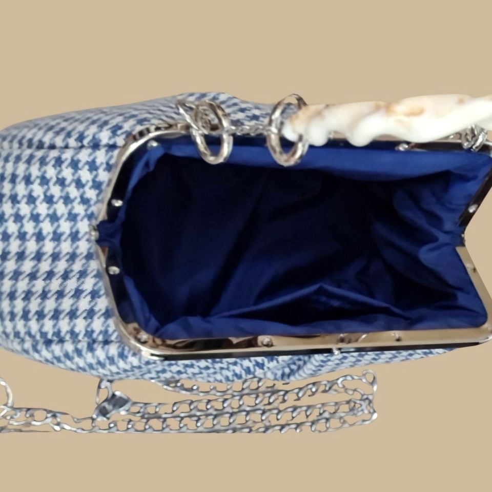 Lilyum Model Mavi Ekru Renk Piyedepul Desenli Tasarım  Çanta