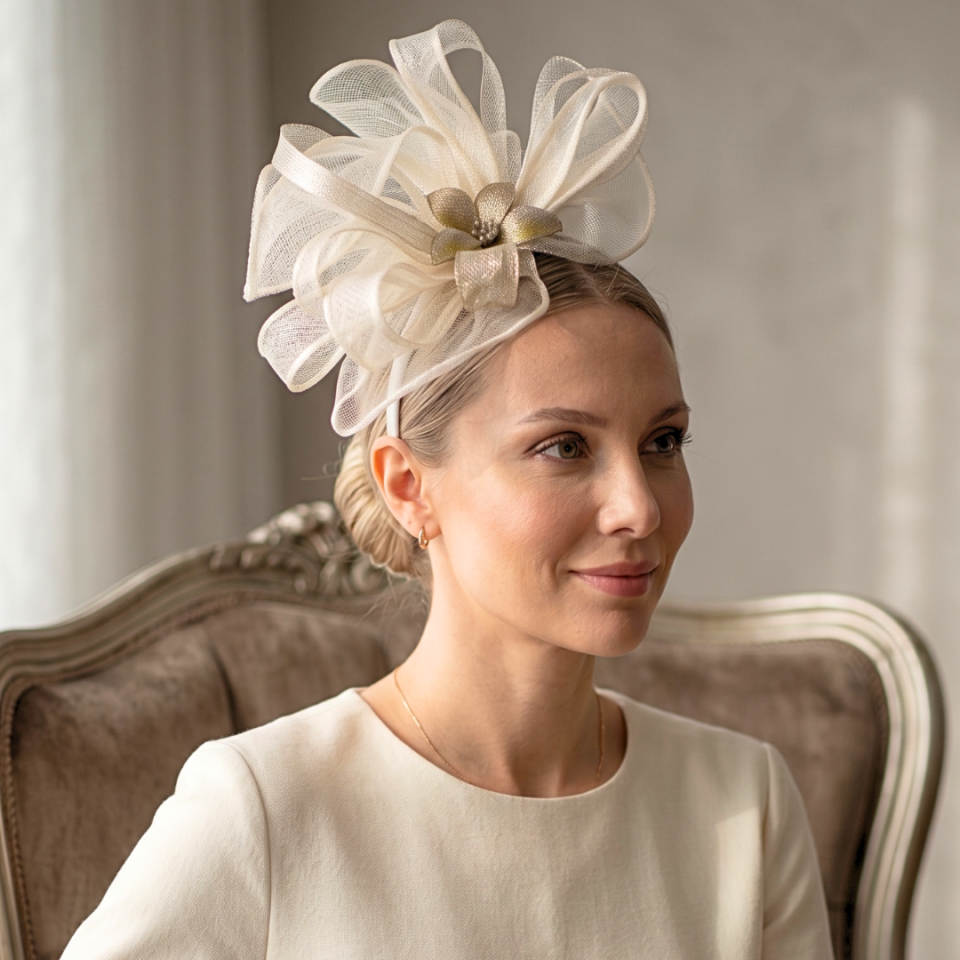 Hanna Ekru Telkari Çiçekli Vualet Özel Şapka Kutulu