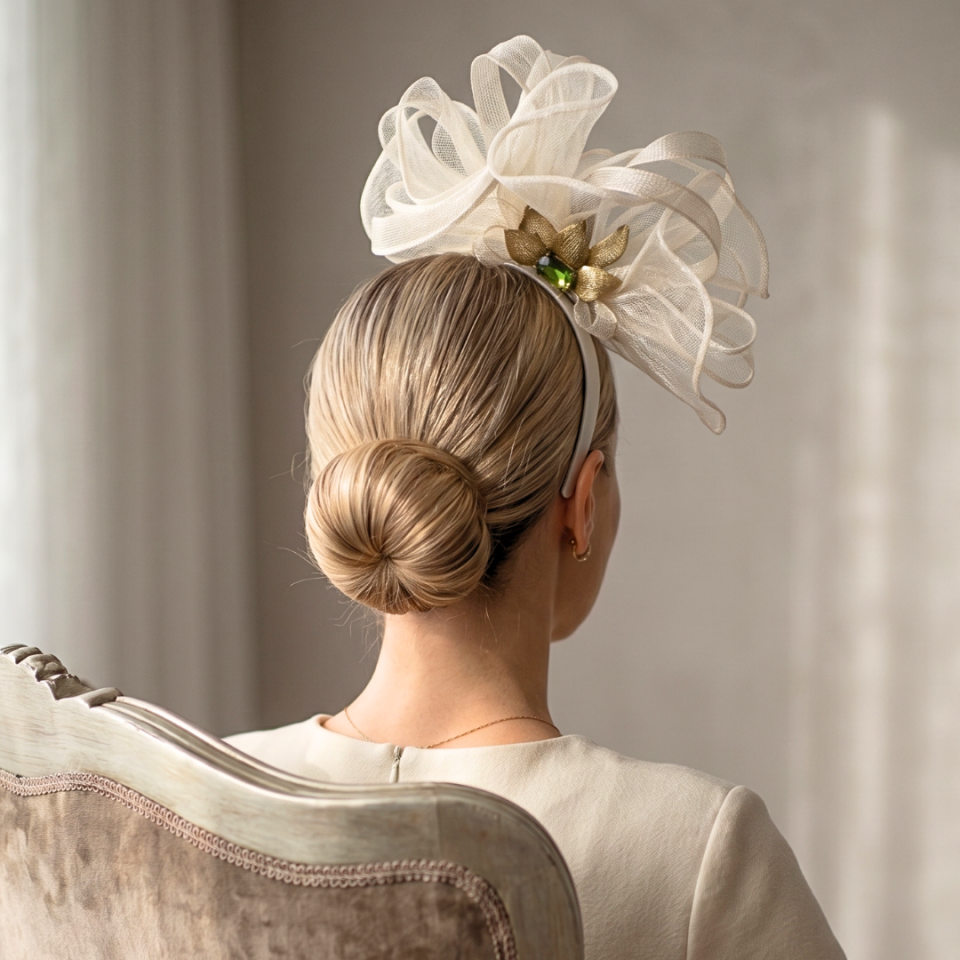 Hanna Ekru Telkari Çiçekli Vualet Özel Şapka Kutulu