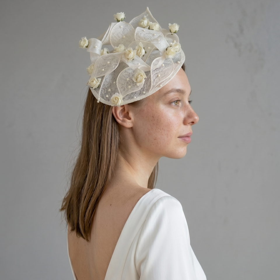 Hanna Ekru Çiçek Motifli Vualet Özel Şapka Kutulu