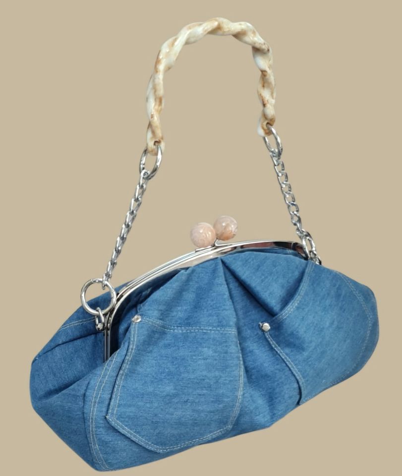 Denim Model Mavi Renk Pileli Cepli Kot Tasarım Çanta
