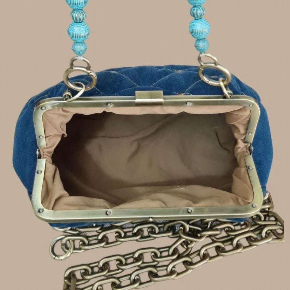 Denim  Model Koyu Mavi Kot Eskitme Tasarım Çanta