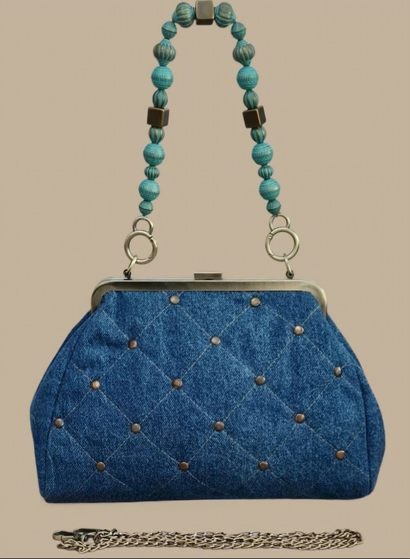 Denim  Model Koyu Mavi Kot Eskitme Tasarım Çanta