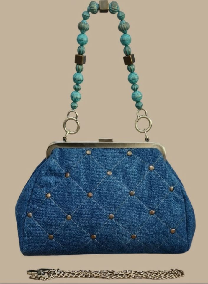 Denim  Model Koyu Mavi Kot Eskitme Tasarım Çanta