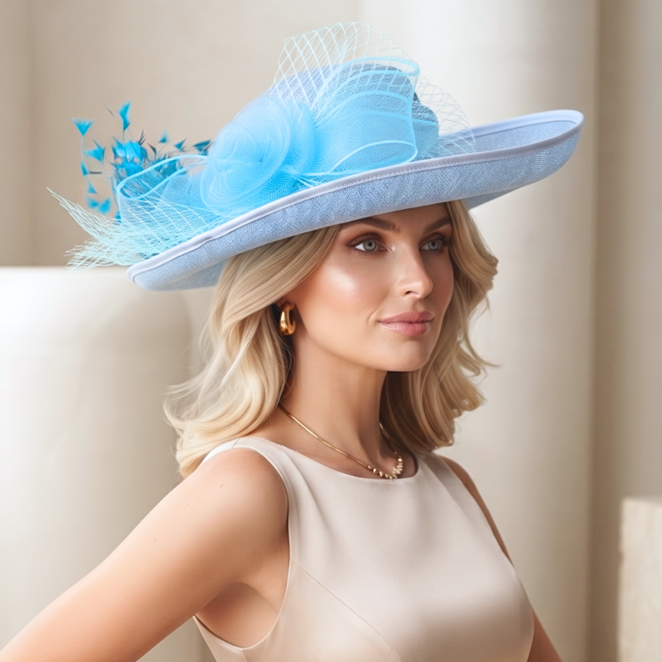 Fallon Buz Mavisi Elegan Şapka 50 cm