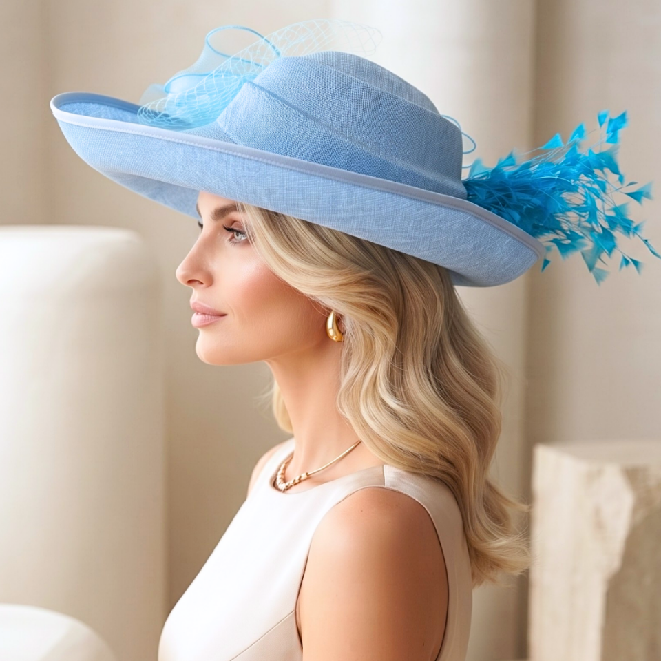 Fallon Buz Mavisi Elegan Şapka 50 cm