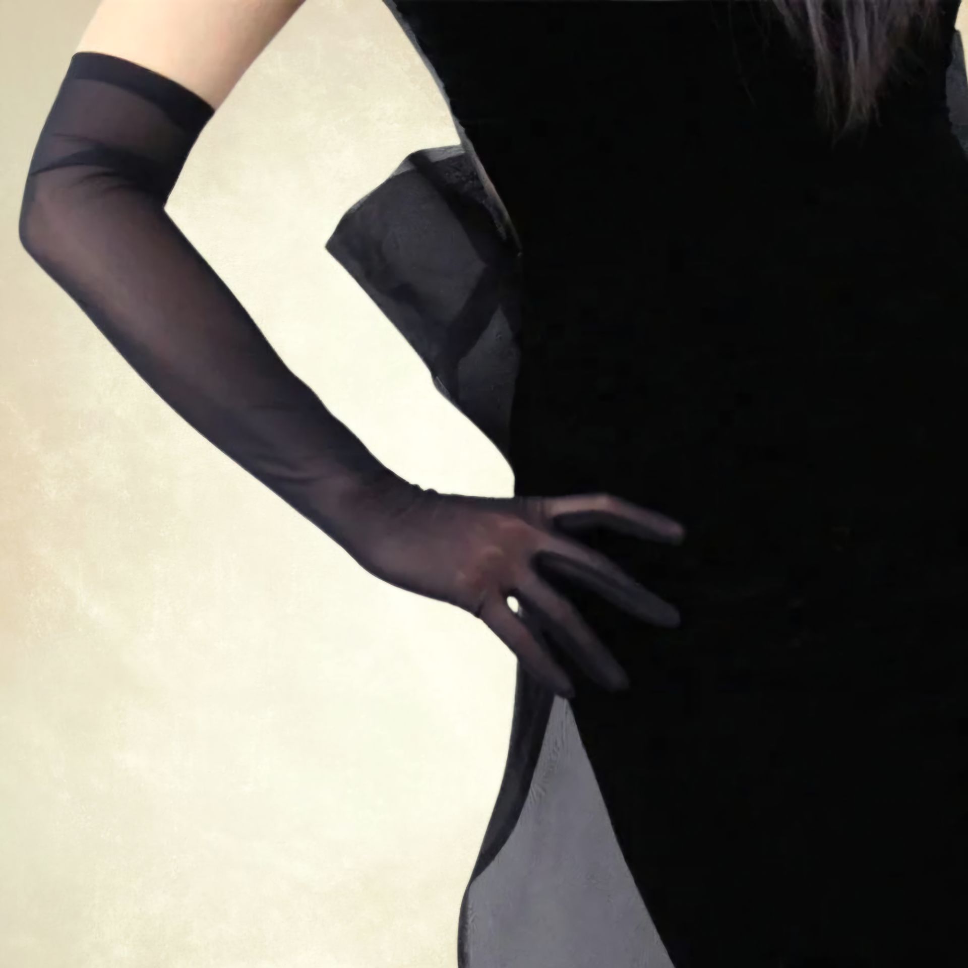 Leydi  Siyah Renk Tensel Kumaş  Eldiven 55 cm