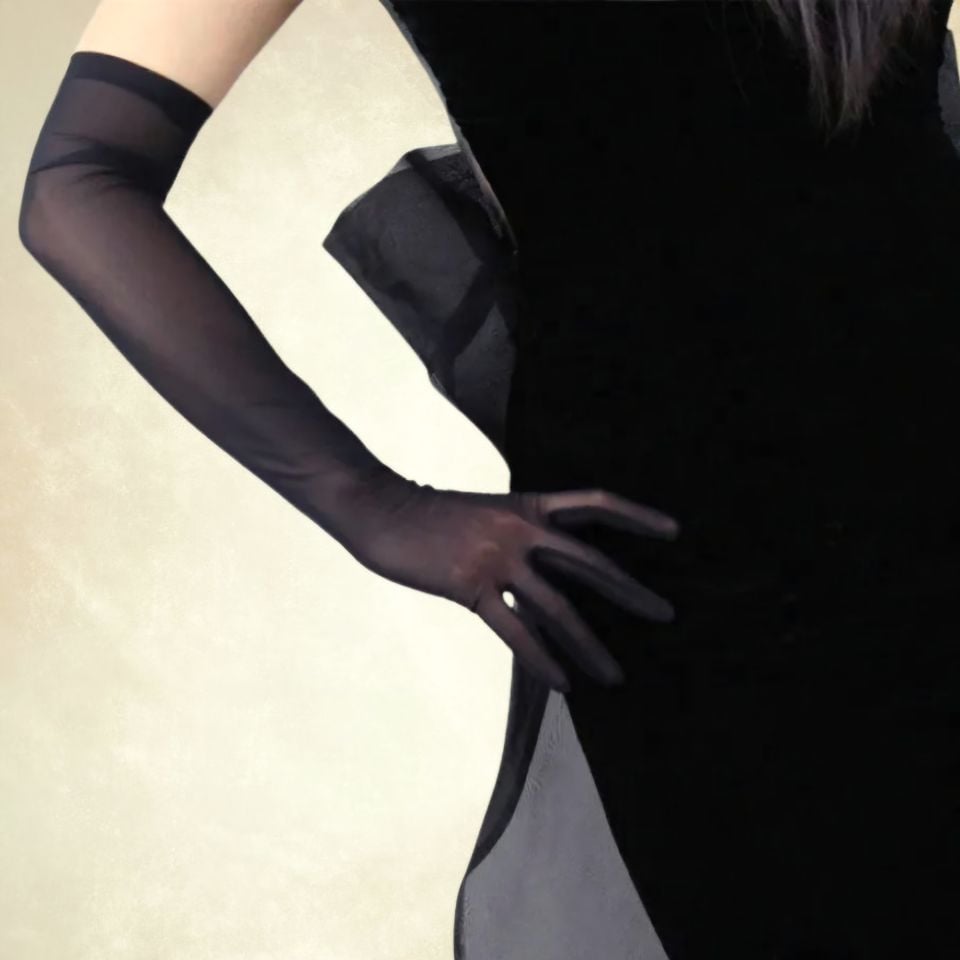 Leydi  Siyah Renk Tensel Kumaş  Eldiven 55 cm