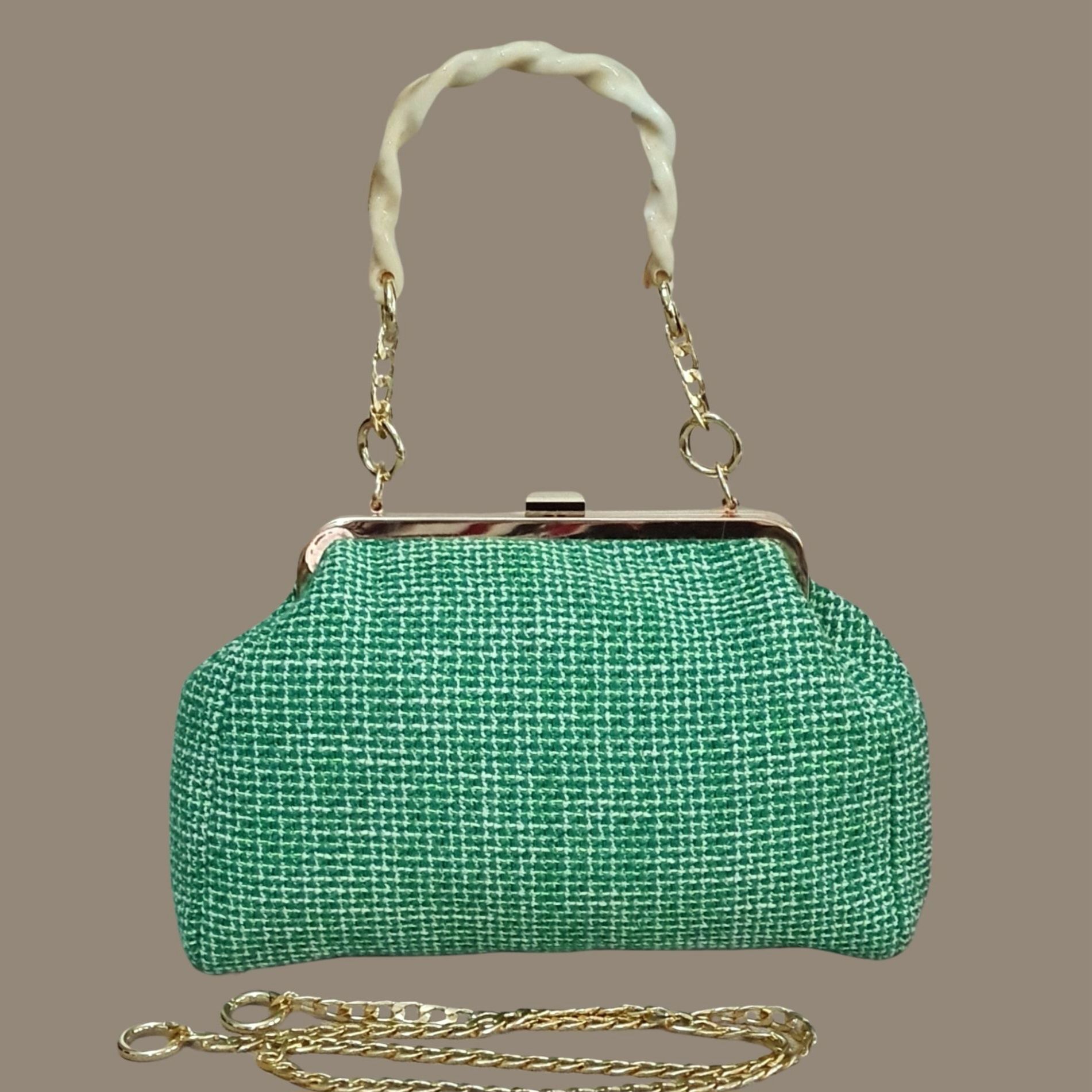 Sardunya Model Yeşil Ekru Renk Kumaş Çanta