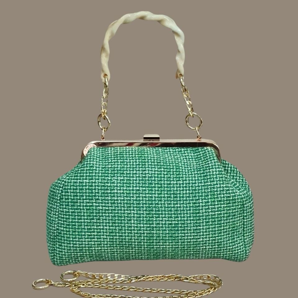 Sardunya Model Yeşil Ekru Renk Kumaş Çanta