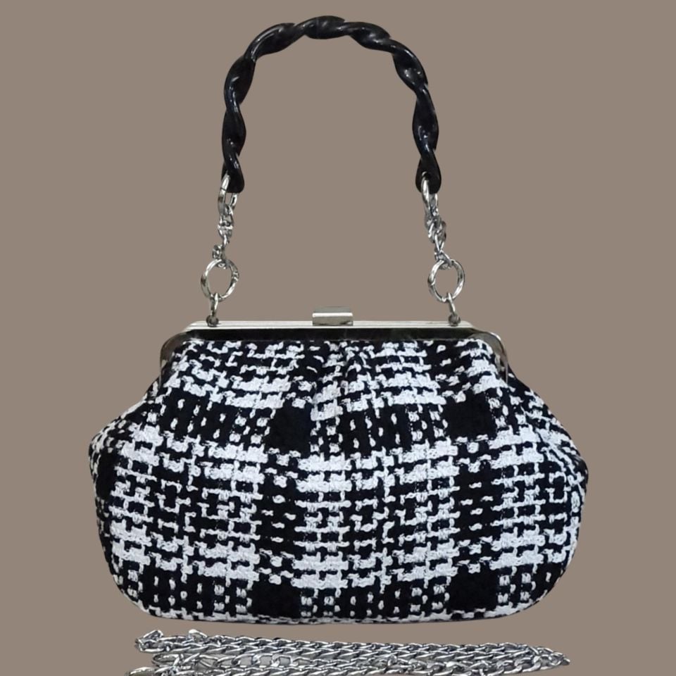 Lilyum Model Siyah Beyaz  Desenli  Kumaş Çanta