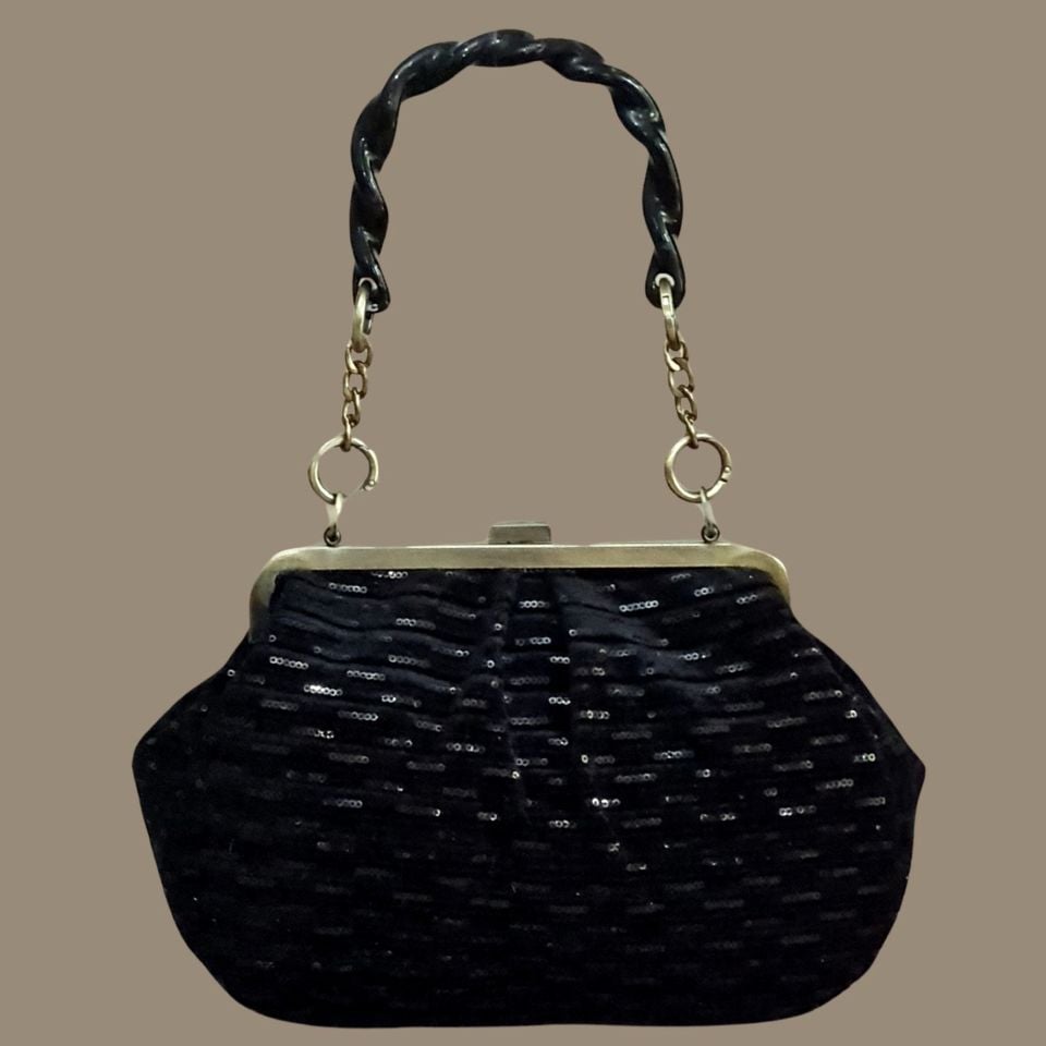 Lilyum Model Siyah Renk Kadife Kumaş Çanta