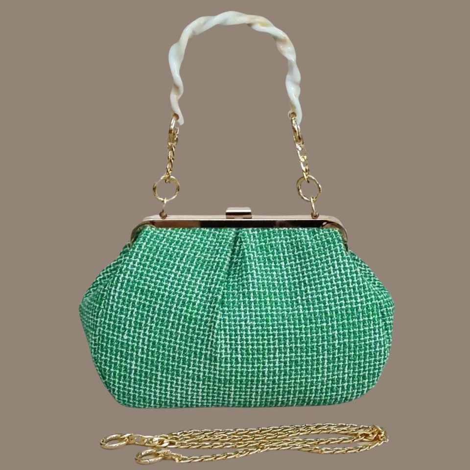 Lilyum Model Yeşil Ekru Renk Kumaş Çanta